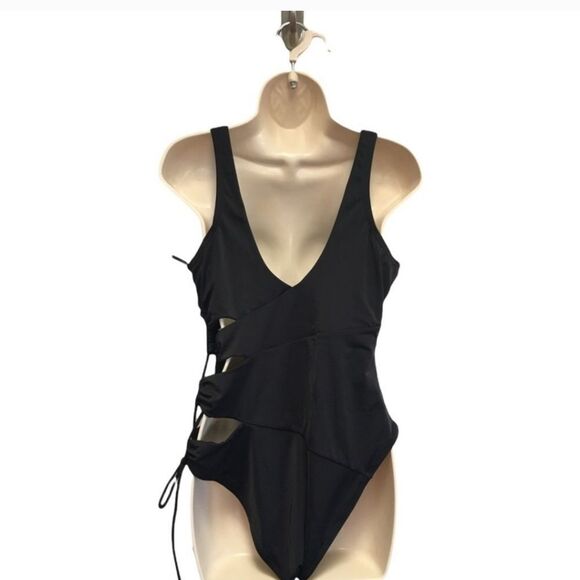 NWT Ashley Graham Swimsuit: Sexy Flattering Strappy Side Cutout w/ Drawstrings - Picture 2 of 6